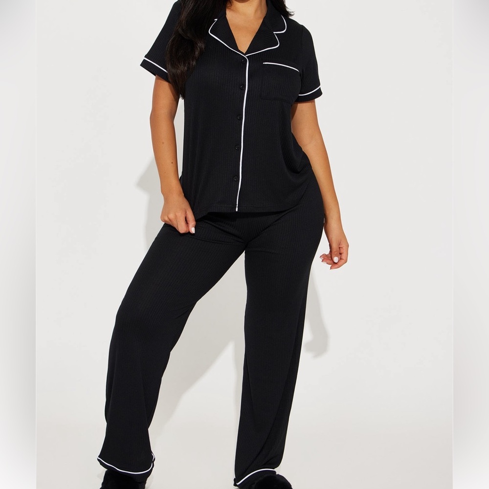 Black Pajama Set with White Trim